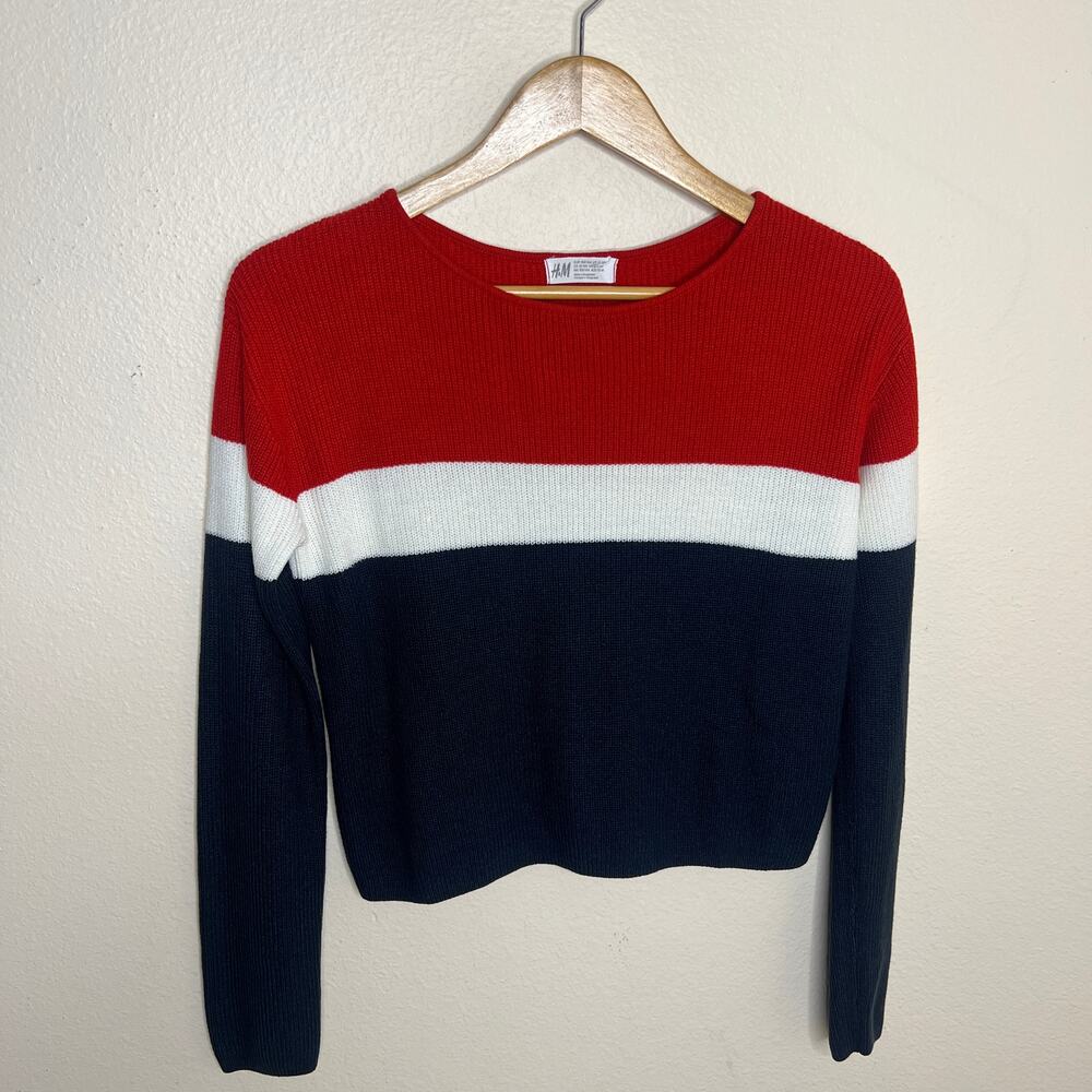 H & M Red White Blue Cropped Sweater 12-14 yrs